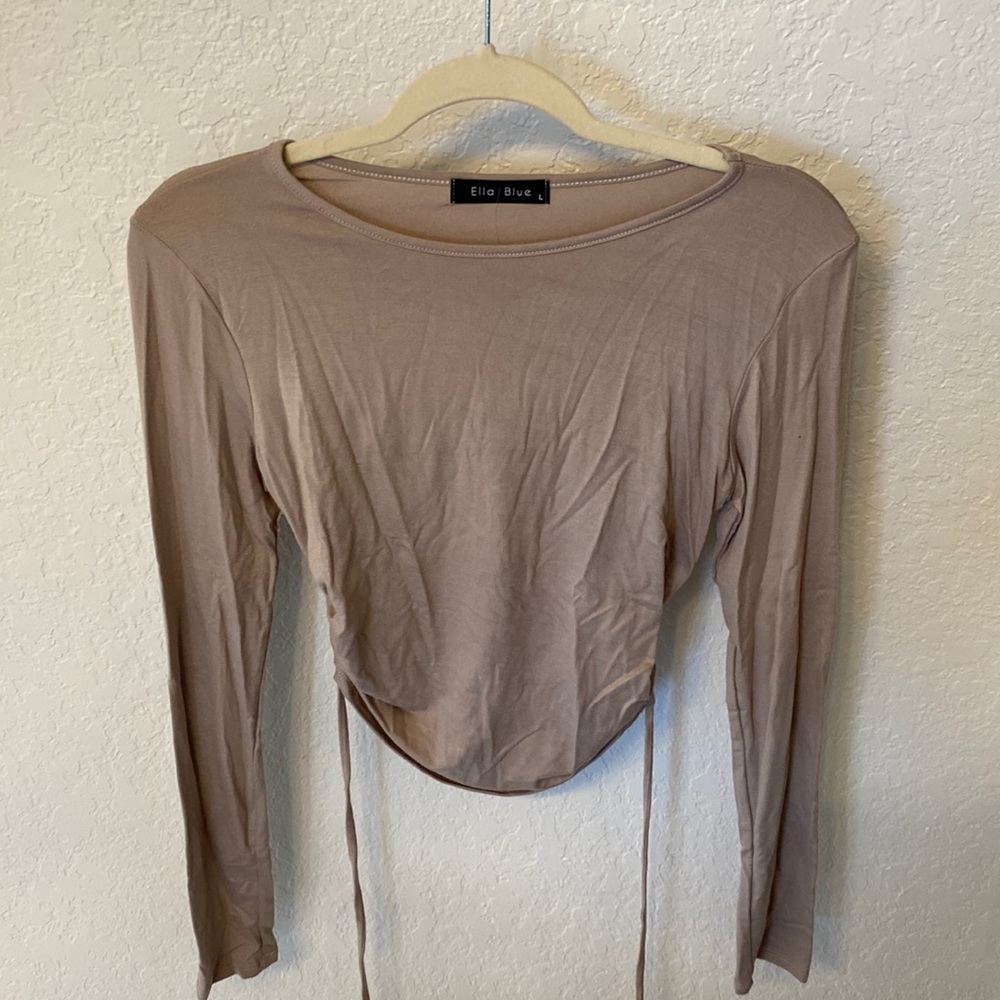 Open back taupe crop top